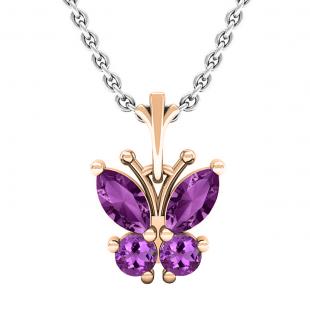 Marquise and Round Amethyst Ladies Butterfly Pendant (Silver Chain Included) 10K Rose Gold